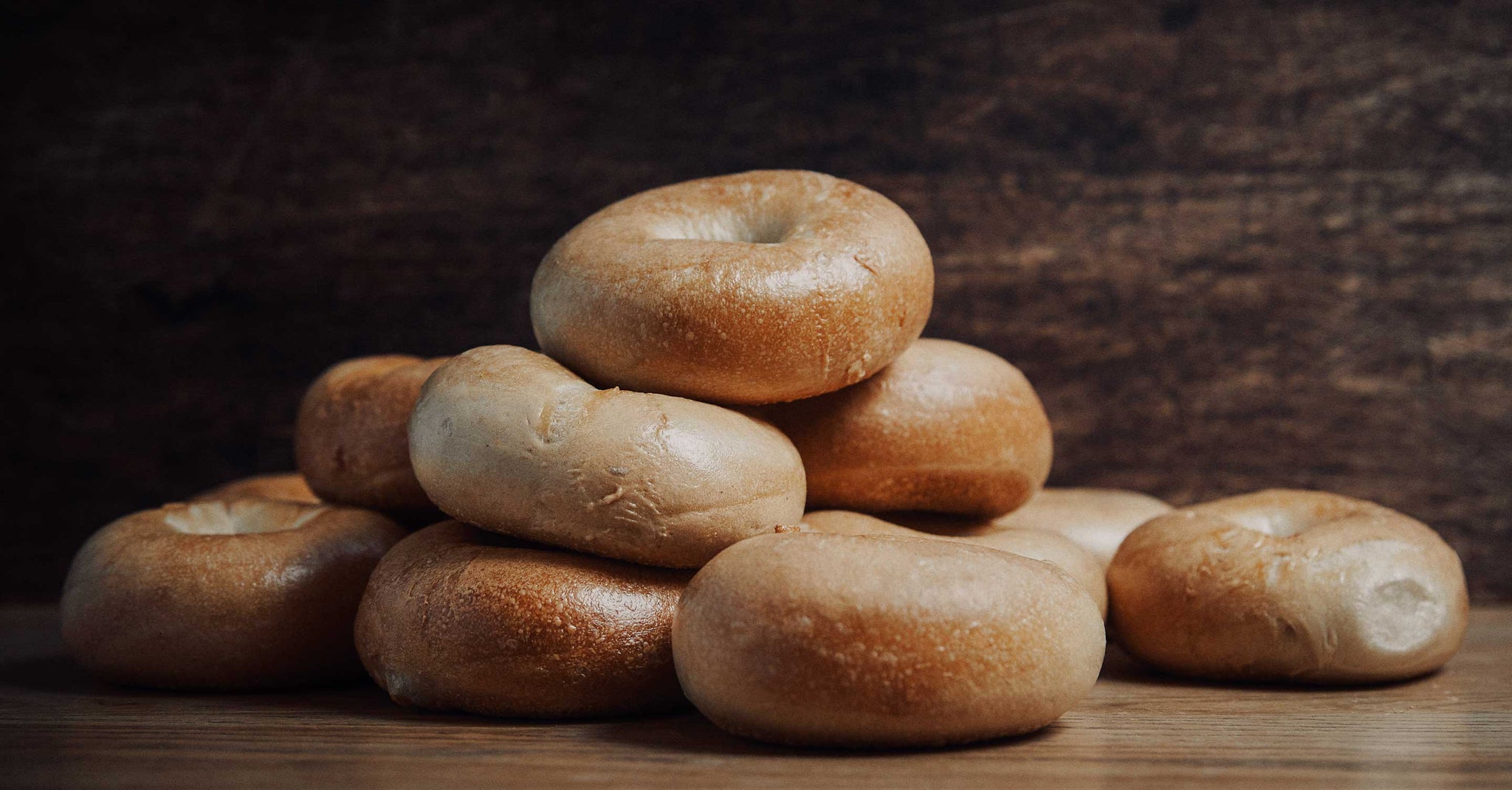 Cafe homemade kettle boiled bagels, in a stack