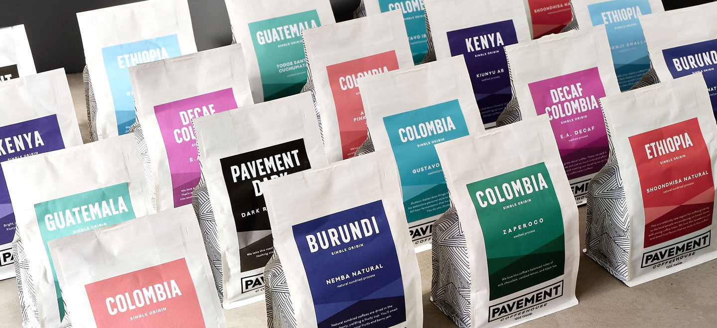 Bags of retail coffee